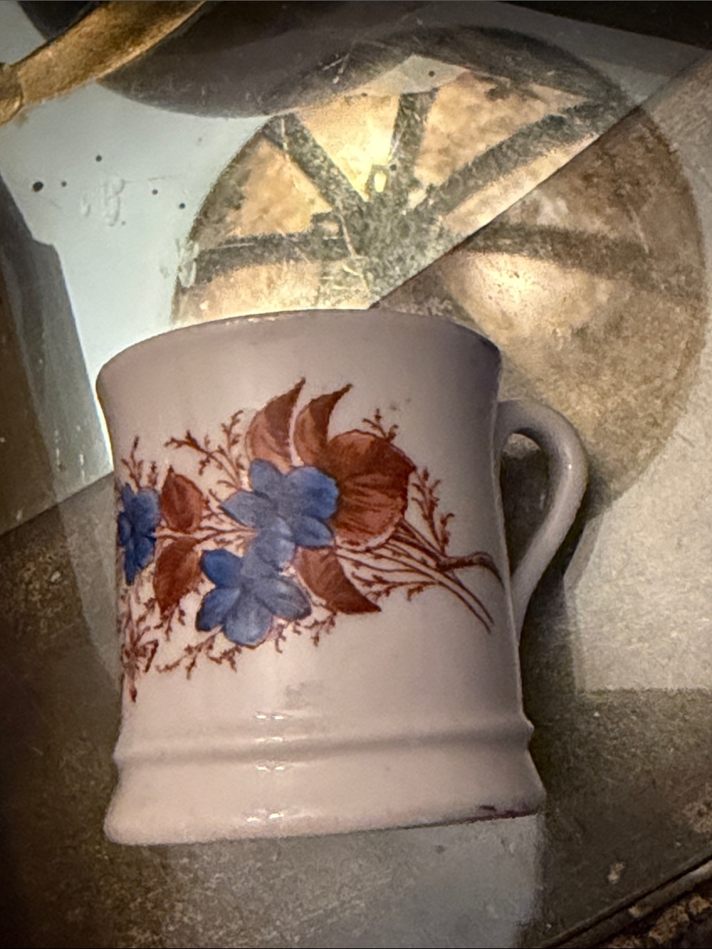 Blue and Brown Floral porcelain vintage cup small for expresso